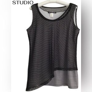 💜STUDIO Black Mesh Layered Tank with Striped Underlay